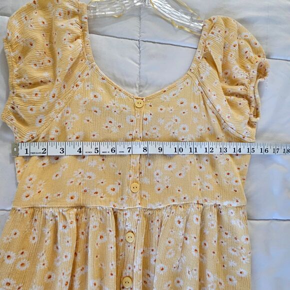 Pink Rose Peasant Mini Dress Small Yellow Daisy Print Cottagecore Prariecore - Picture 14 of 16